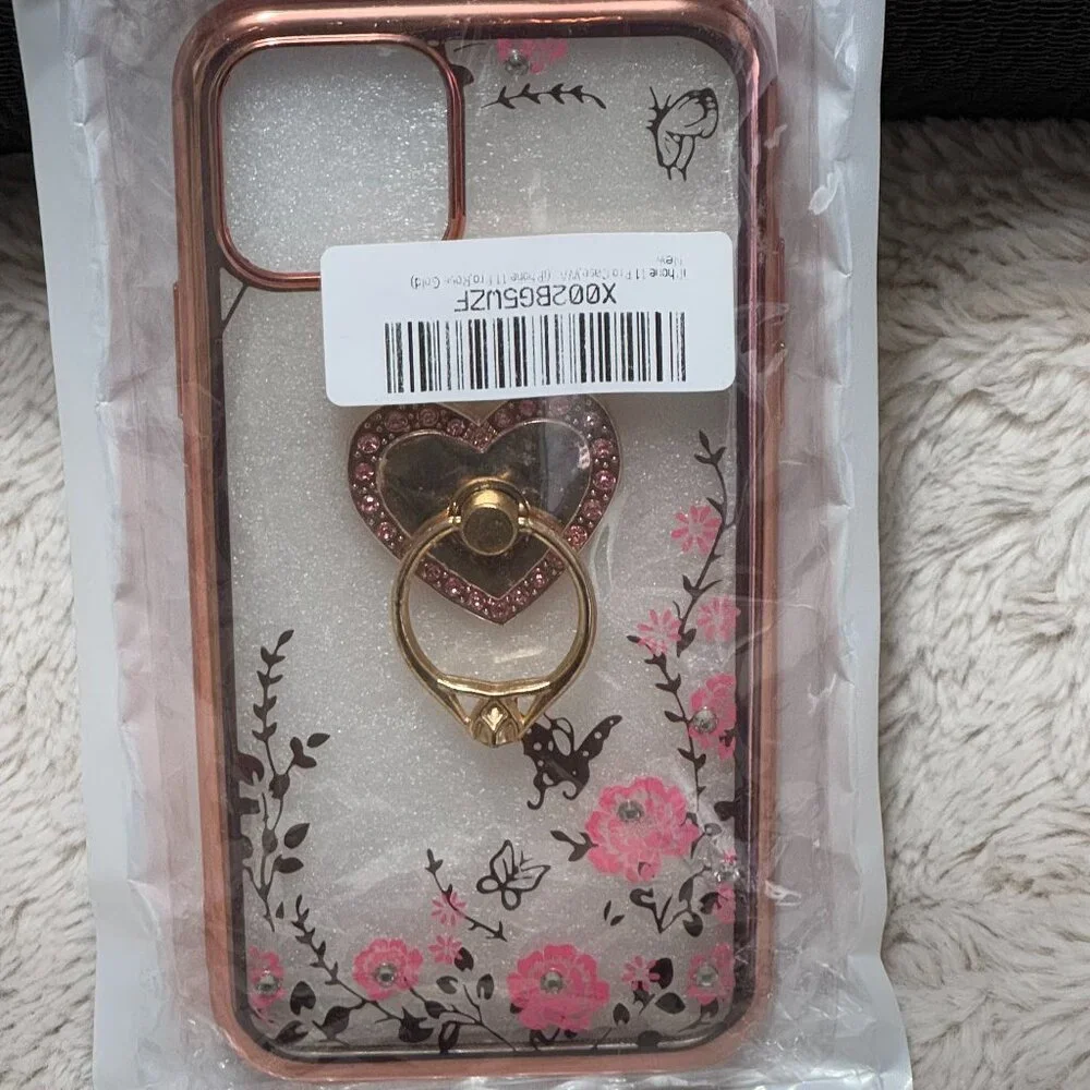 Elegant Pink Floral & Gold Butterfly iPhone 11 Case - New in Packaging